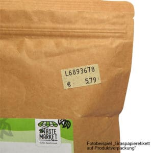 produkverpackung mit graspapieretikett