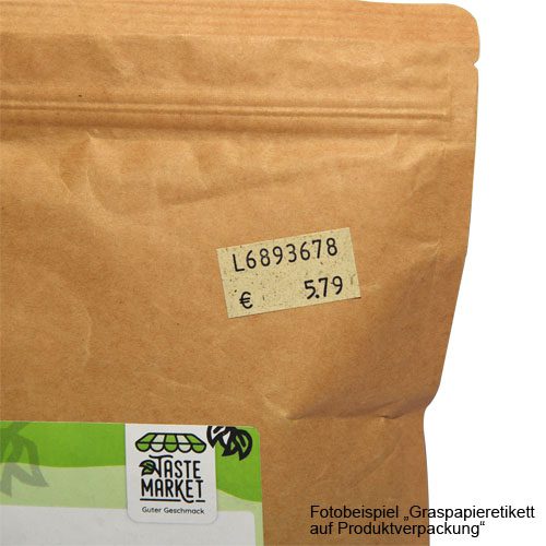 produkverpackung mit graspapieretikett